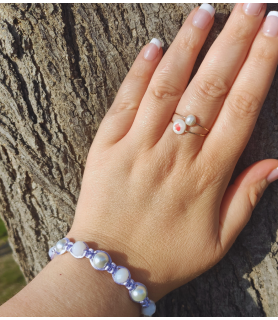 bracelet femme, macramé, perles de verre, perles de bohème facettées fait main