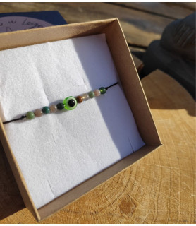 Bracelet perles d'Agate & Œil porte bonheur taille ajustable dans son écrin